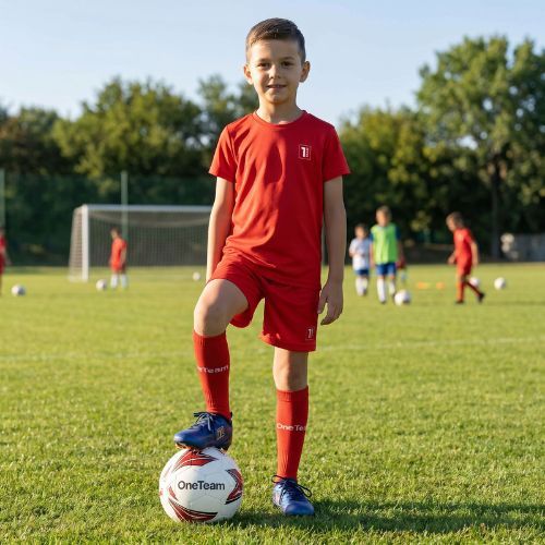 Completo da calcio per bambini OneTeam Precision Set maglia e pantaloncini rosso