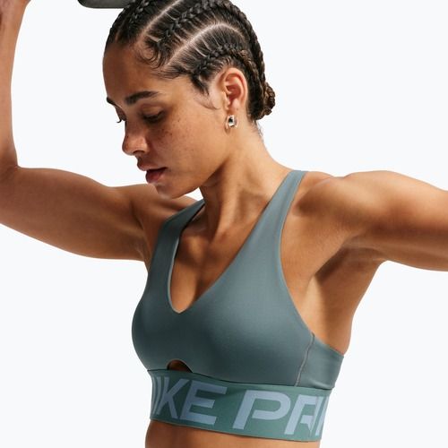 Reggiseno sportivo Nike Pro Sculpt Medium Support mineral slate/denim turquoise/white