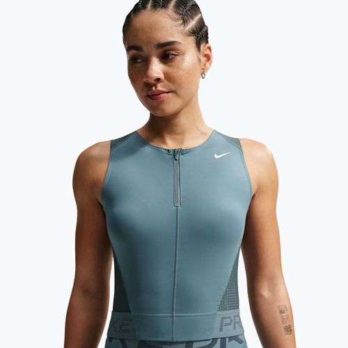 Maglietta da allenamento da donna Nike Pro Dri-Fit mineral slate/faded spruce/white