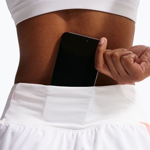 Pantaloncini da corsa da donna Nike Tempo Swoosh Dri-Fit Mid-Rise Brief-Lined white/orange pulse/black