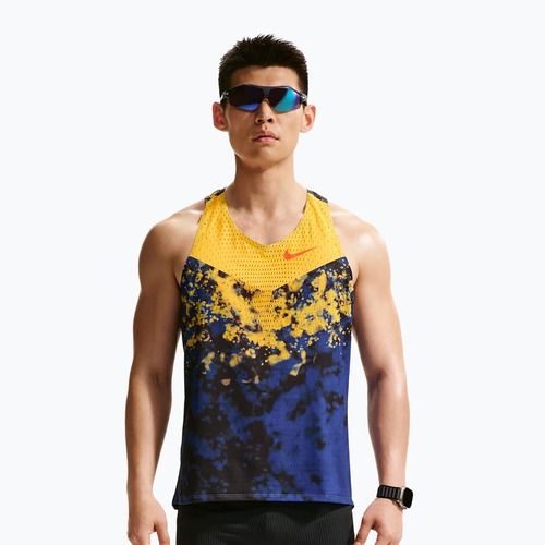 Maglietta da corsa da uomo Nike AeroSwift Dri-Fit ADV Singlet citron pulse/lapis/bright crimson