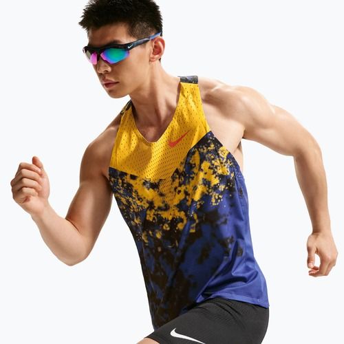 Maglietta da corsa da uomo Nike AeroSwift Dri-Fit ADV Singlet citron pulse/lapis/bright crimson