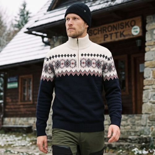 Maglione da uomo Woolcano SWT1091 Granatowy/Kremowy