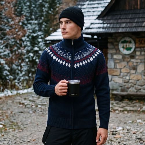 Maglione da uomo Woolcano SWT1093 Granatrowy/Kremowy