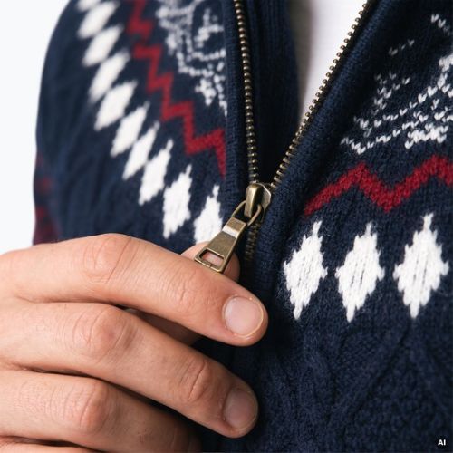 Maglione da uomo Woolcano SWT1093 Granatrowy/Kremowy