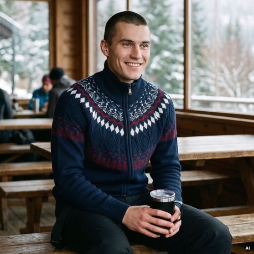 Maglione da uomo Woolcano SWT1093 Granatrowy/Kremowy