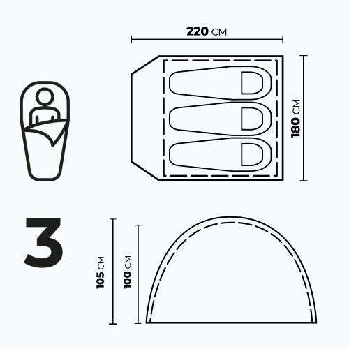 Tenda da campeggio per 3 persone KADVA Tartuga 3 blu