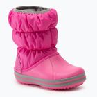 Crocs Winter Puff Bambini stivali da neve rosa elettrico/grigio chiaro