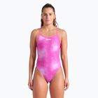 Costume da bagno intero donna arena Tie-Dye Challenge Back Allover rosa shocking multi/rosa shocking