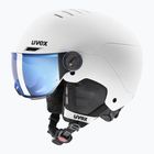 Casco da sci per bambini UVEX Rocket Visor Jr white/black matt/mirror blue/smoke