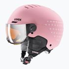 Casco da sci per bambini UVEX Rocket Visor Jr rosa confetto opaco/specchio argento/lasergold lite