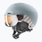 Casco da sci per bambini UVEX Rocket Visor Jr rhino/blush matt/mirror silver/lasergold lite