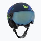 Casco da sci per bambini UVEX Rocket Visor Jr blu puzzle matt/blu specchio/fumo