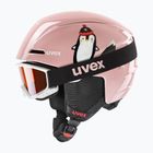 Casco da sci per bambini UVEX Viti Set + occhiali Speedy Pro rosa pinguino/lasergold lite