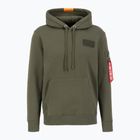 Alpha Industries Uomo Felpa con cappuccio a righe rosse verde scuro
