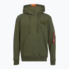 Alpha Industries Uomo Felpa con cappuccio a righe rosse verde scuro
