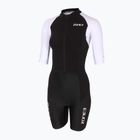 Tuta da triathlon da donna ZONE3 Lava Long Distance Full Zip SS Aero Suit nero/bianco/verde