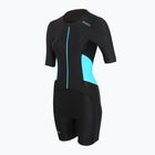 Tuta da triathlon da donna ZONE3 Activate SS Full Zip Trisuit nero/turchese