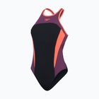 Speedo Costume intero a collo alto con spacco incrociato sulla schiena nero/plum dandy/rosso sirena