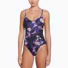 Costume intero Nike Floral Blur con scollo a V da donna, nero