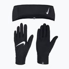 Set fascia da braccio + guanti da donna Nike Essential Running nero/nero/argento