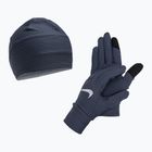 Set berretto + guanti Nike Essential Running da uomo blu tuono/grigio particella/argento