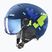 Casco da sci per bambini UVEX Rocket Visor Jr blu puzzle matt/blu specchio/fumo