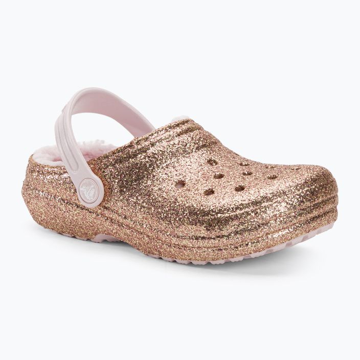 Crocs Classic Clog foderato di glitter oro/rosa infradito per bambini 2