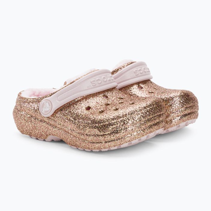 Crocs Classic Clog foderato di glitter oro/rosa infradito per bambini 5