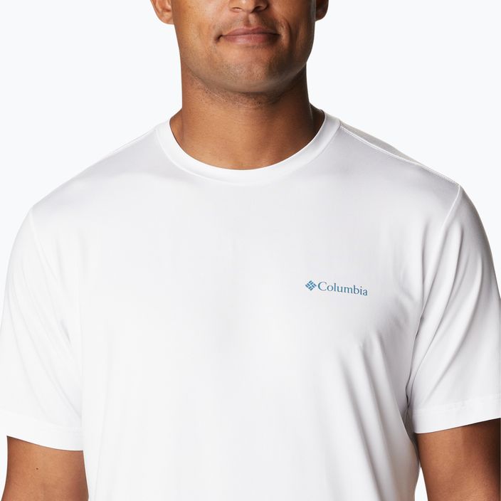 Camicia da trekking Columbia Tech Trail Graphic uomo, erica bianca/scarpa con logo 2