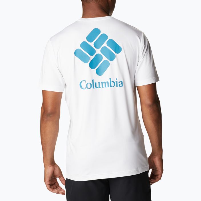 Camicia da trekking Columbia Tech Trail Graphic uomo, erica bianca/scarpa con logo 4