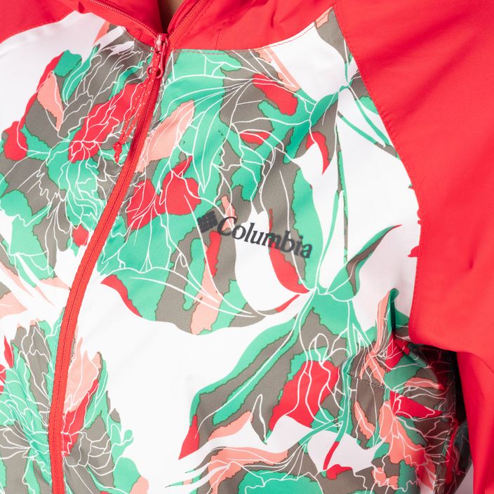 Columbia Street, giacca da pioggia da donna con stampa multipla di linee di foglie bianche e rosso 5