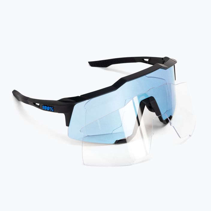 100% Speedcraft Occhiali da sole a specchio multistrato nero opaco/azzurro iper