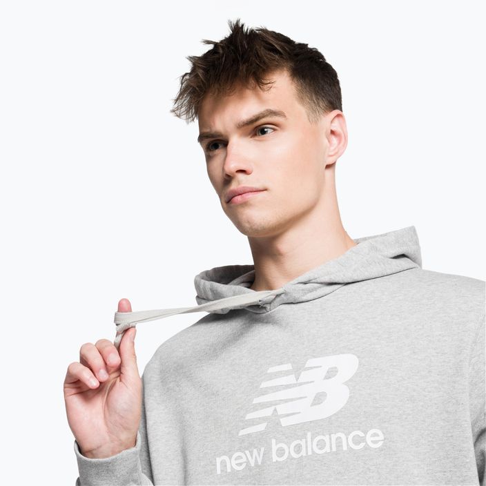 Felpa con cappuccio New Balance Essentials Stacked Logo French Terry grigio atletico da uomo 4