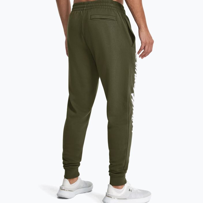 Under Armour Rival Fleece Graphic Joggers, pantaloni da allenamento da uomo di colore verde/bianco. 3