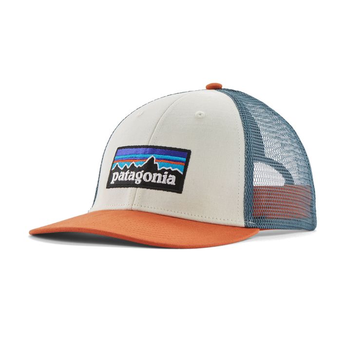 Cappello da baseball Patagonia P-6 Logo LoPro Trucker bianco con coda di ruggine 2