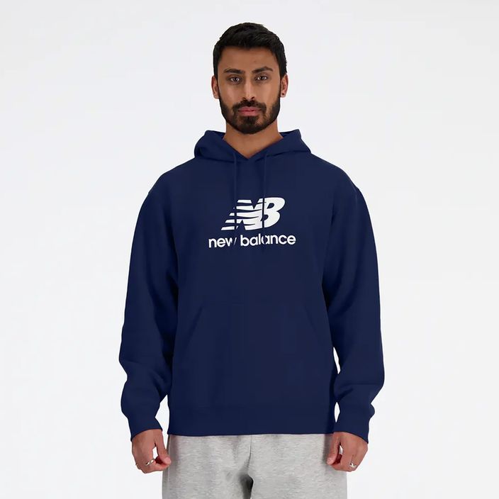 Felpa con cappuccio New Balance Stacked Logo French Terry navy da uomo