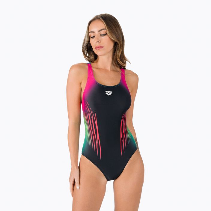 Costume da bagno donna arena Multicolour Webs Swim Pro Back One Piece nero/turchese