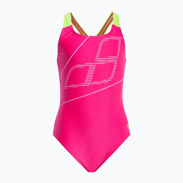 Costume intero da bambino arena Swim Pro Back Logo freak rosa/verde tenue