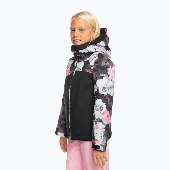 Giacca da snowboard per bambini ROXY Greywood Girl true black blurry flower 2