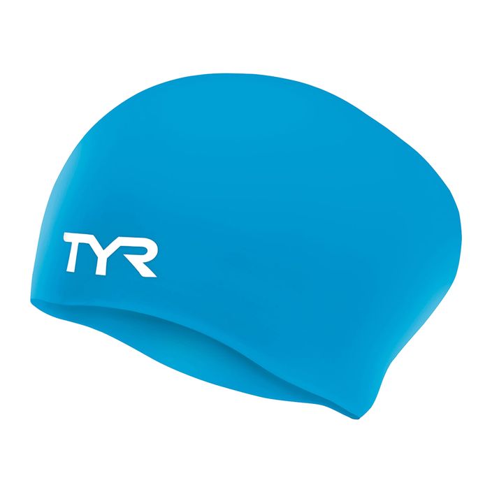 Cuffia TYR per bambini Capelli lunghi senza rughe Silicone blu 2