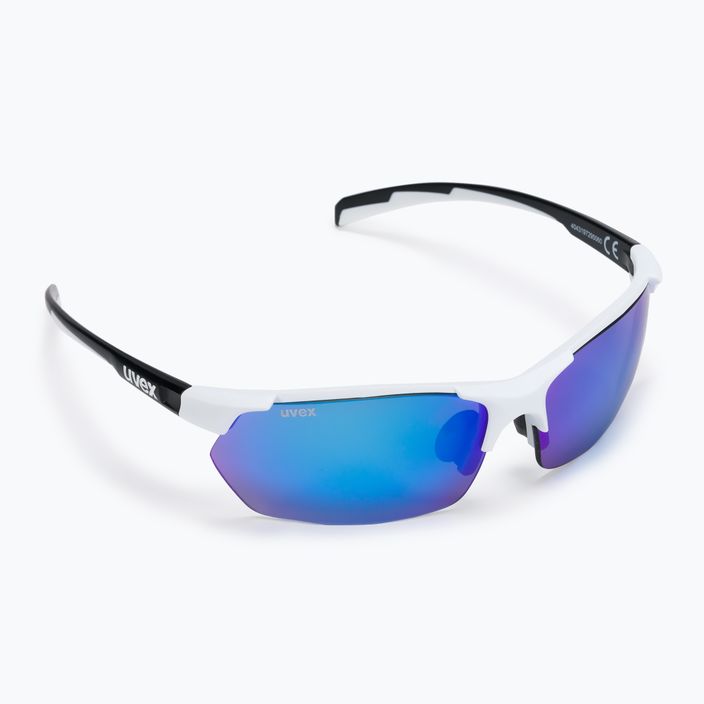 UVEX Sportstyle 114 Set di occhiali da sole bianco nero opaco/blu specchiato/arancione trasparente