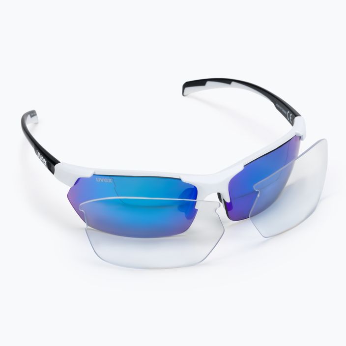 UVEX Sportstyle 114 Set di occhiali da sole bianco nero opaco/blu specchiato/arancione trasparente 7
