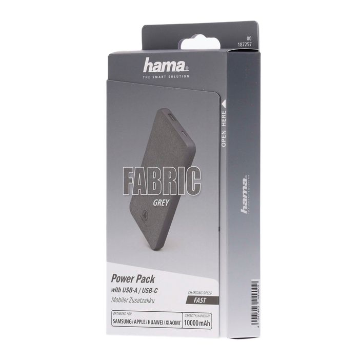 Powerbank Hama Fabric 10 Power Pack 10000 mAh grigio 1872570000 2