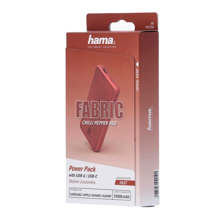 Powerbank Hama Fabric 10 Power Pack 10000 mAh rosso 1872580000 2