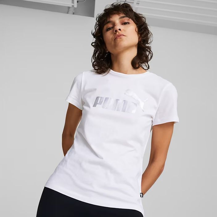 PUMA ESS+ Metallic Logo Tee Donna puma bianco/argento metallizzato 3