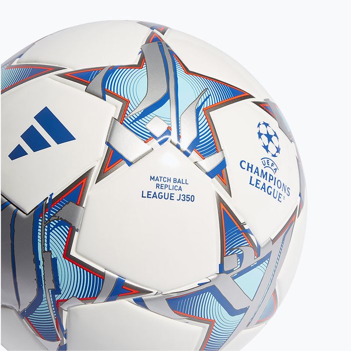 adidas UCL League 23/24 calcio bianco / argento metallico / ciano brillante / blu reale dimensioni 4 4