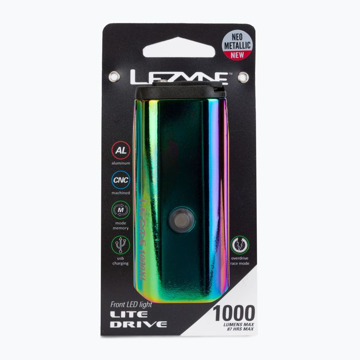 Lezyne Led Lite Drive 1000XL USB luce anteriore per bicicletta neon metallizzato 5