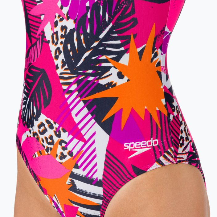 Speedo costume intero donna Allover U-Back leaf true navy/fluo pink/salso 8