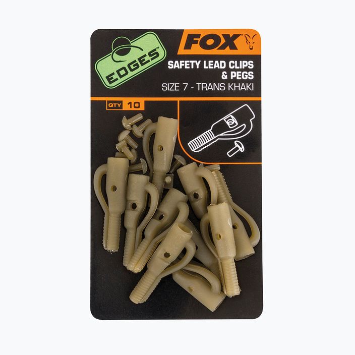 Fox International Edges Size 7 Lead Clip + Pegs 10 pz clip di sicurezza trans kaki